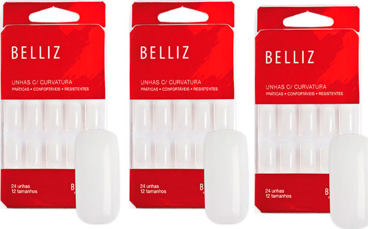 Belliz Unhas Postiças Com Curvatura Kit (3 Produtos)
