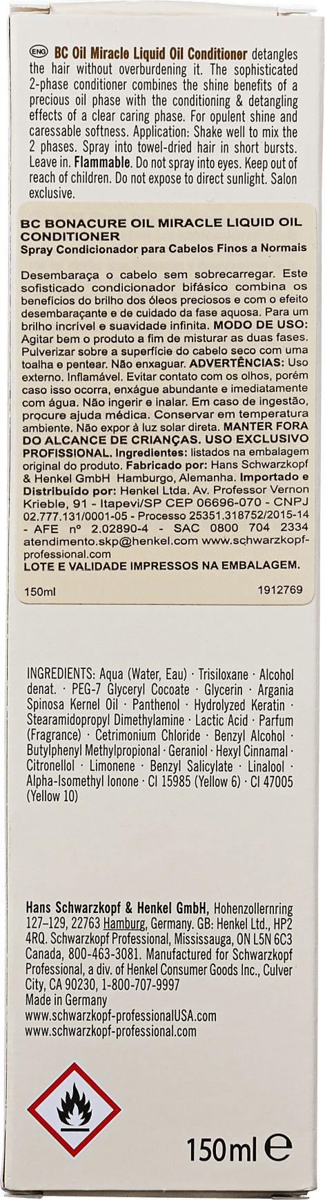 Schwarzkopf Professional BC Bonacure Oil Miracle Spray Conditioner - Condicionador Leave-In 150ml