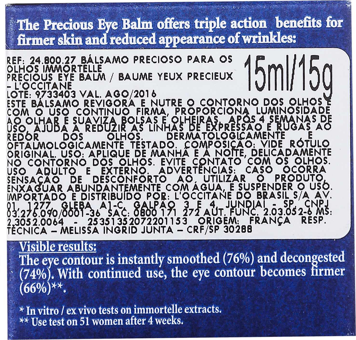 L'Occitane Immortelle Baume Yeux Précieux - Bálsamo para Olhos 15ml