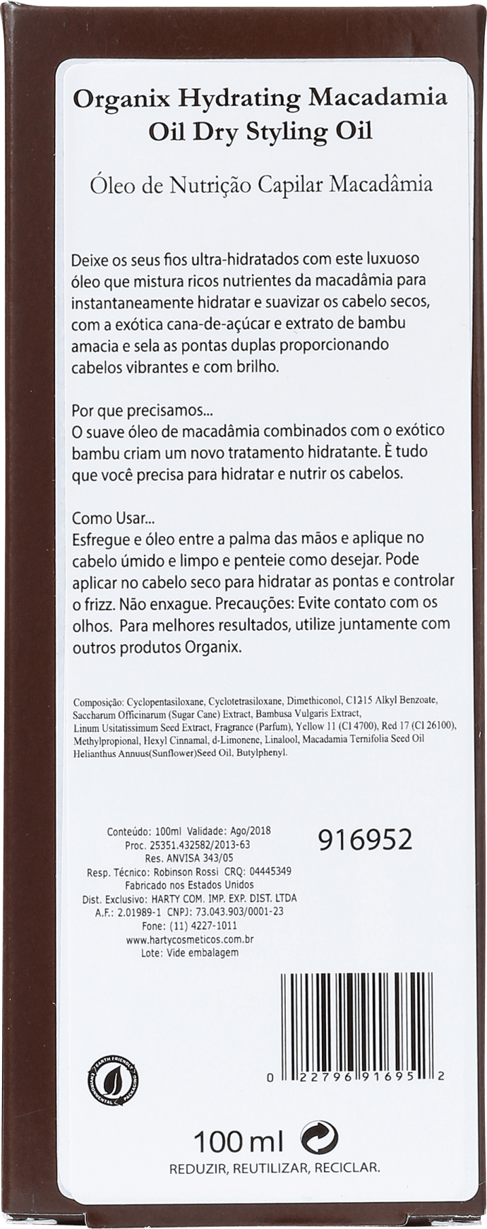 Organix Macadamia Oil Dry Styling Oil - Óleo Hidratante 100ml