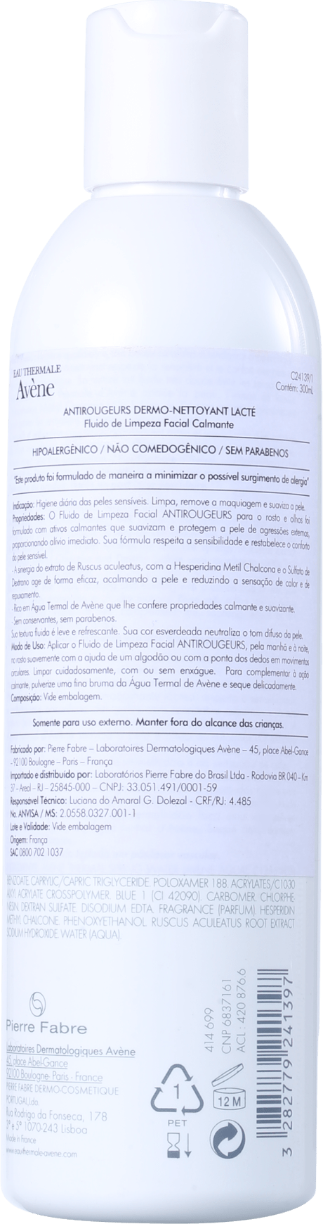 Avène Antirougeurs Dermo-Nettoyant Lacté - Leite de Limpeza Facial 300ml
