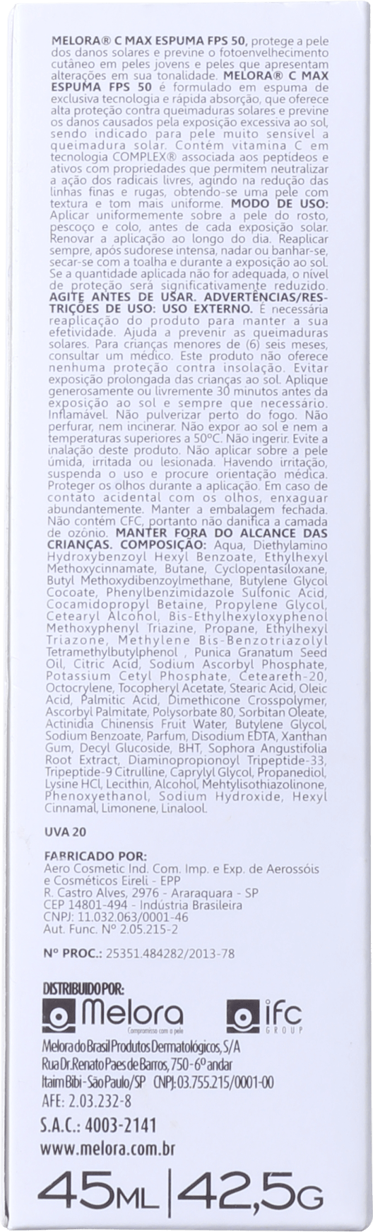 Melora Melora C Max Espuma FPS 50 - Protetor Solar Facial 45ml