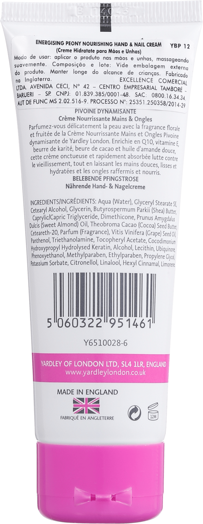 Yardley Energising Peony Nourishing Hand & Nail Cream - Creme para Mãos 75ml