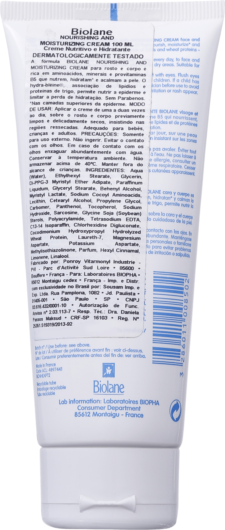Biolane Crème Nourrissante Et Hydratante - Creme Hidratante 100ml