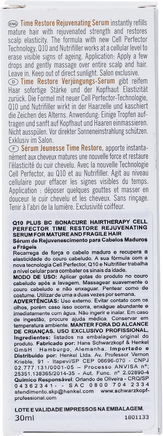 Schwarzkopf Professional BC Bonacure Q10 Time Restore Rejuvenating - Sérum de Tratamento 30ml