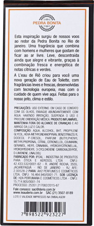 Pedra Bonita Portátil L'Eau de Riô Eau de Toilette - Perfume Unissex 15ml