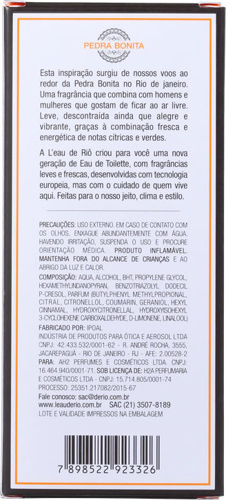 Pedra Bonita L'Eau de Riô Eau de Toilette - Perfume Unissex 50ml