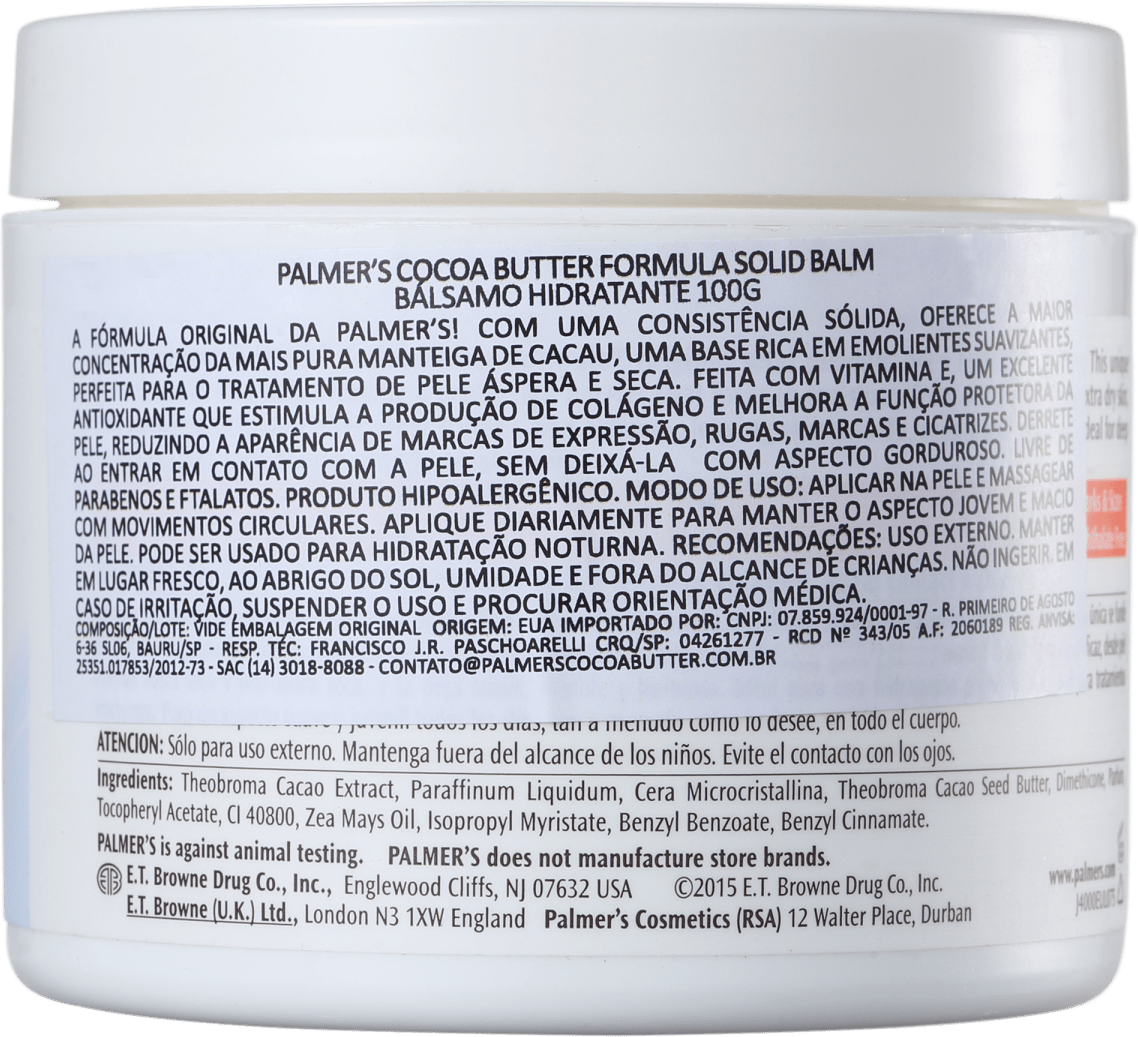 Palmer's Cocoa Butter Formula Solid Balm Softens Rough, Dry Skin - Bálsamo Hidratante 100g