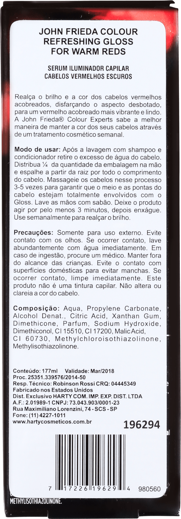 John Frieda Colour Refreshing Gloss For Warm Reds - Realçador da Cor 177ml
