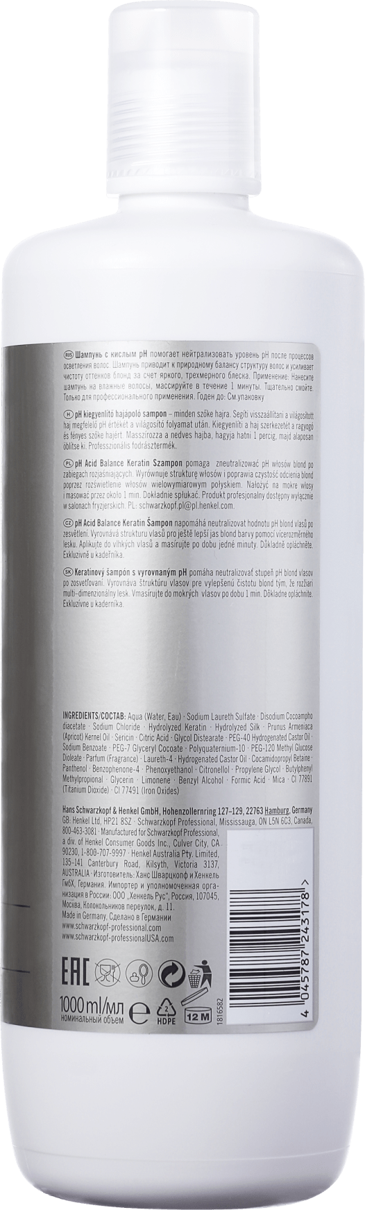 Schwarzkopf Professional Blondme pH Acid Balance Keratin All Blondes - Shampoo 1000ml