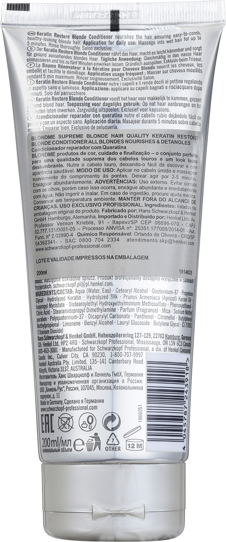 Schwarzkopf Professional Blondme Keratin Restore Blonde Conditioner All Blondes - Condicionador 200ml