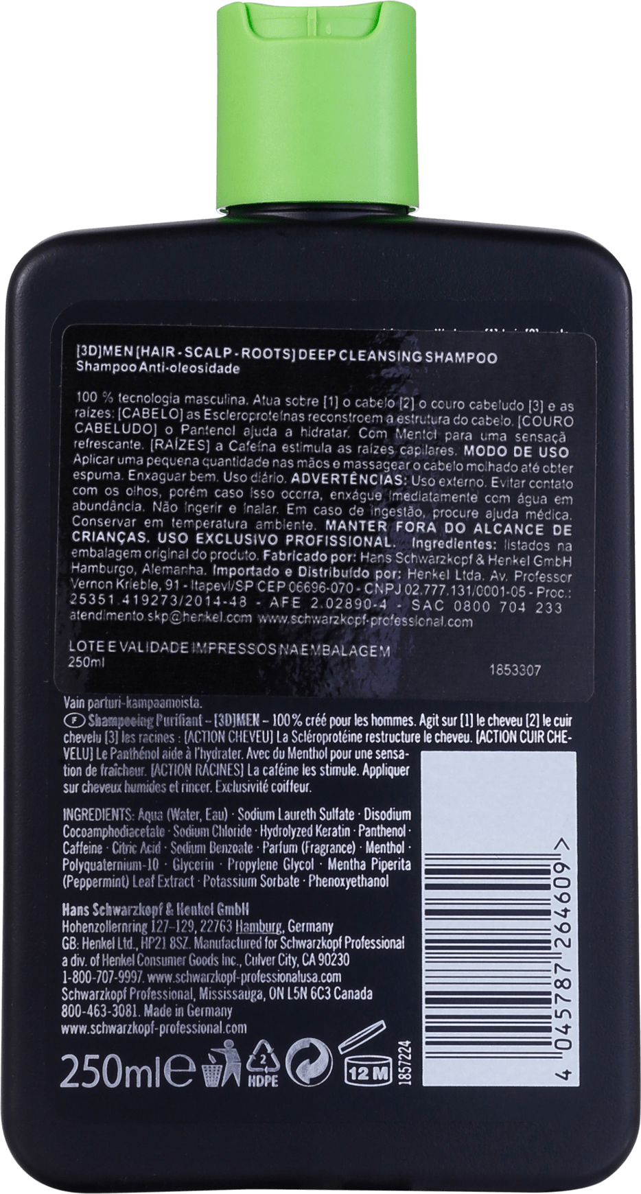 Schwarzkopf Professional 3D Men Deep Cleansing - Shampoo 250ml