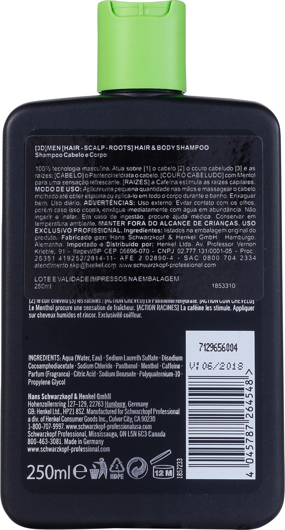 Schwarzkopf Professional 3D Men Hair & Body - Shampoo 250ml