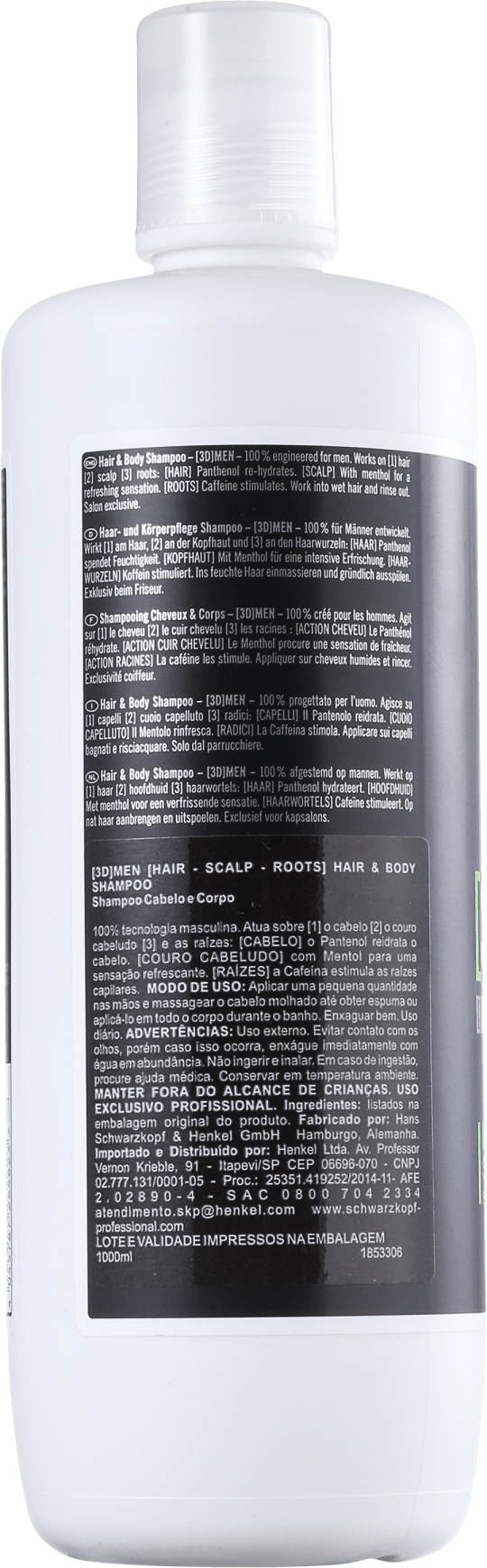 Schwarzkopf Professional 3D Men Hair & Body - Shampoo 1000ml