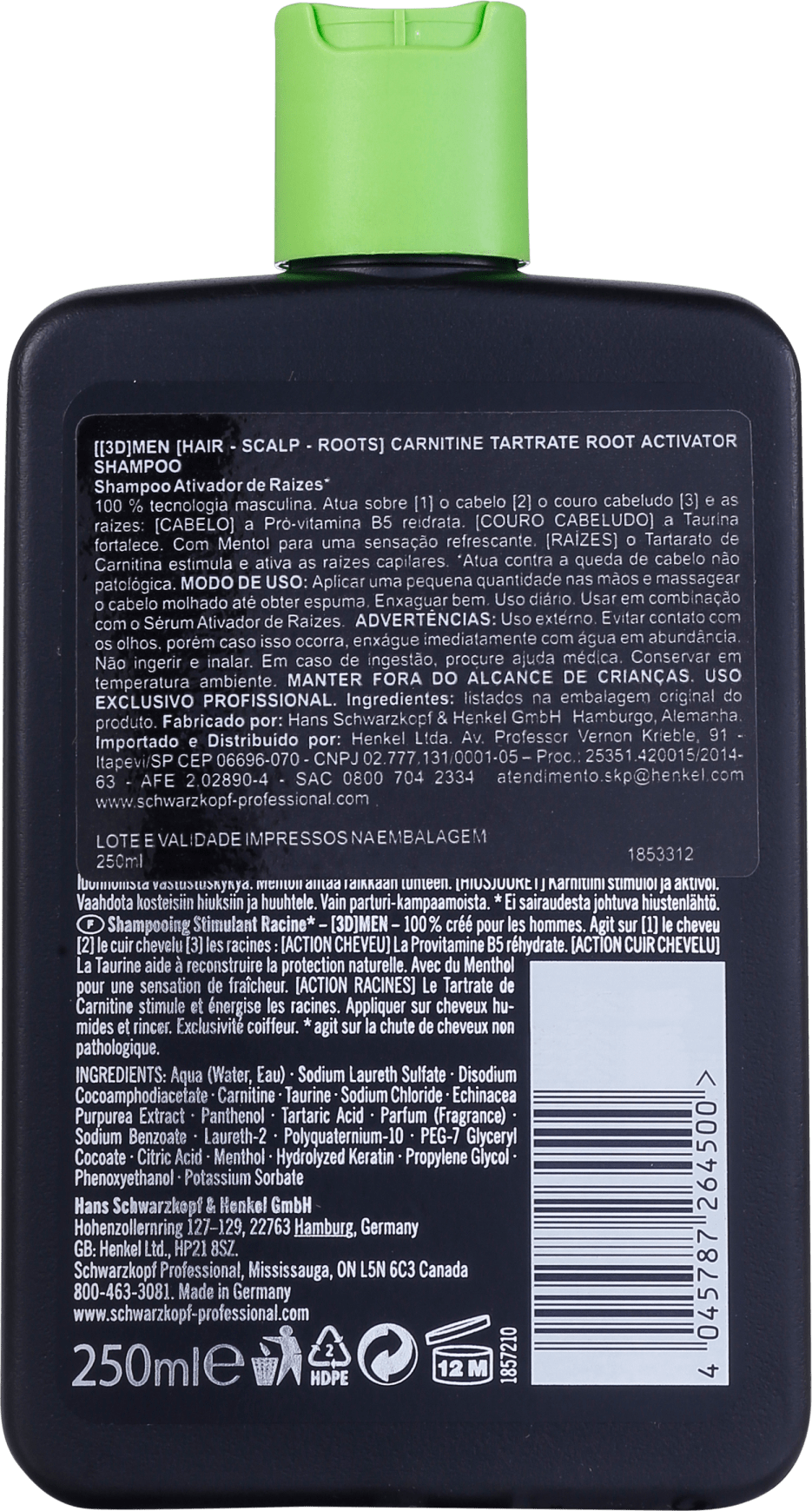 Schwarzkopf Professional 3D Men Root Activator - Shampoo 250ml