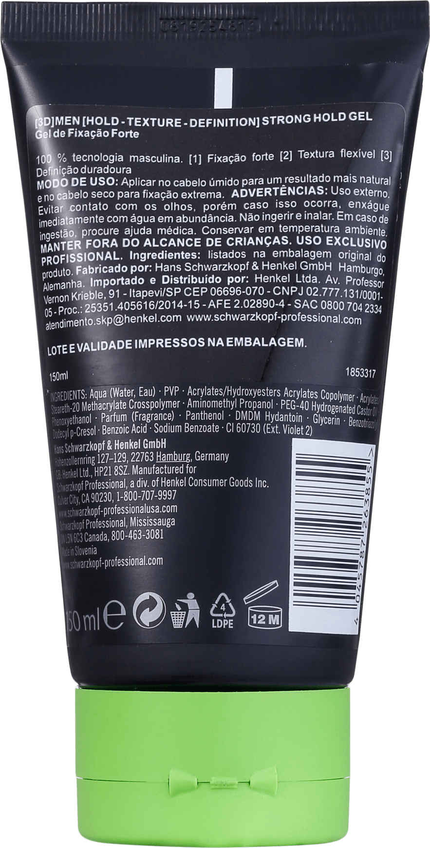 Schwarzkopf Professional 3D Men Strong Hold Gel - Gel Modelador 150ml