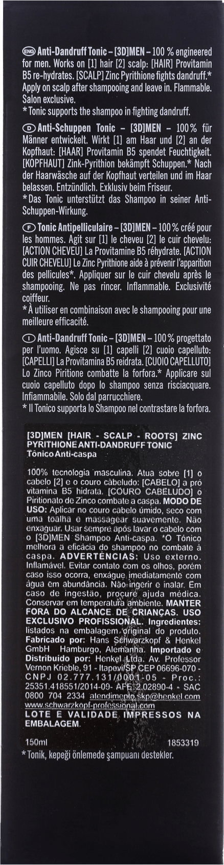 Schwarzkopf Professional 3D Men Anti-Dandruff Tonic - Tônico Anti-Caspa 150ml