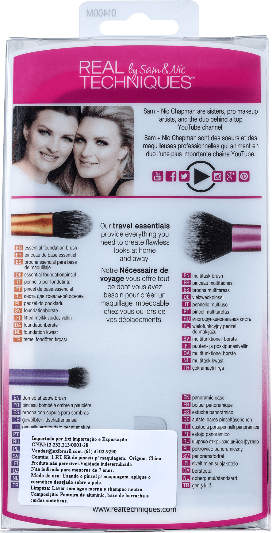Kit de Pincéis Real Techniques Travel Essentials (3 produtos + Estojo)