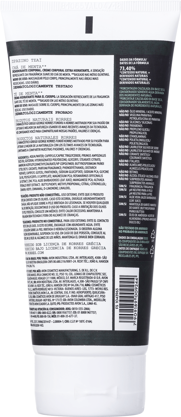 Korres Chá de Menta - Creme Hidratante Corporal 200ml