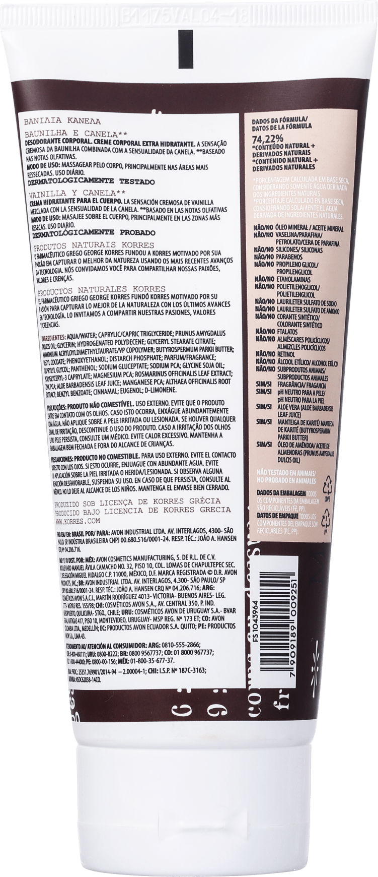 Korres Baunilha e Canela - Creme Hidratante Corporal 200ml