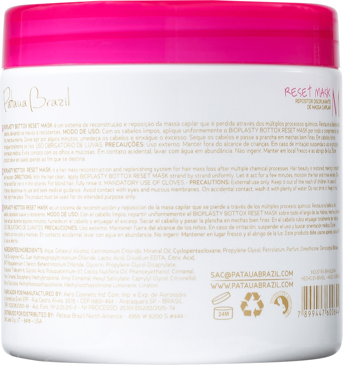 Pataua Brazil Bioplasty Bottox Reset Mask - Máscara de Tratamento 500ml