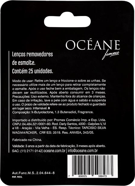 Océane Femme Clean My Nails To Go Wild Strawberry com Cartela - Lenço Removedor de Esmalte (25 unidades)