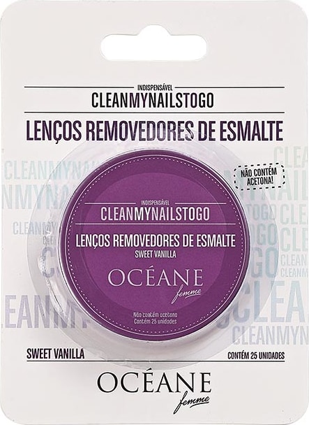 Océane Femme Clean My Nails To Go Sweet Vanilla com Cartela - Lenço Removedor de Esmalte (25 unidades)