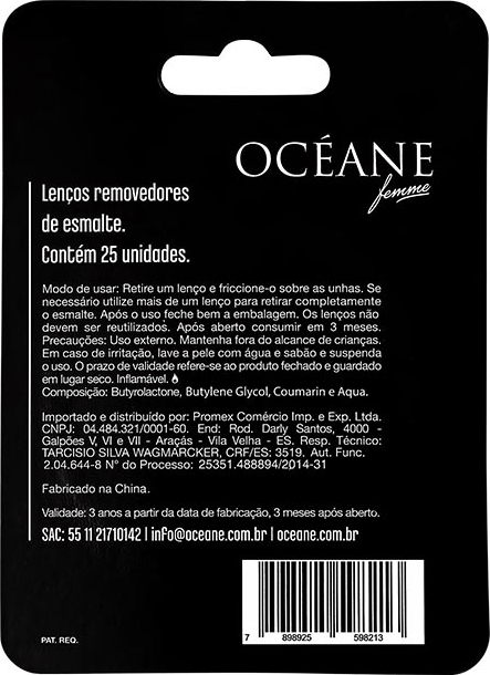 Océane Femme Clean My Nails To Go Sweet Vanilla com Cartela - Lenço Removedor de Esmalte (25 unidades)