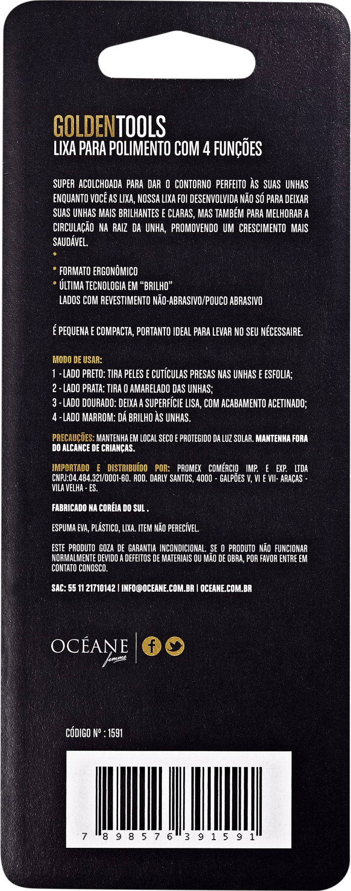 Océane Femme Golden Tools para Polimento 4 Funções - Lixa de Unha