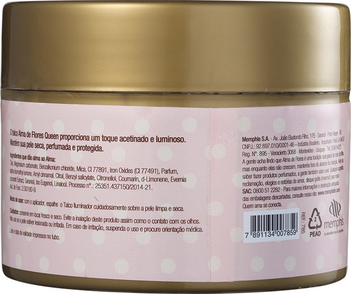 Alma de Flores Queen Talco Desodorante Perfumado Iluminador - Talco 100g