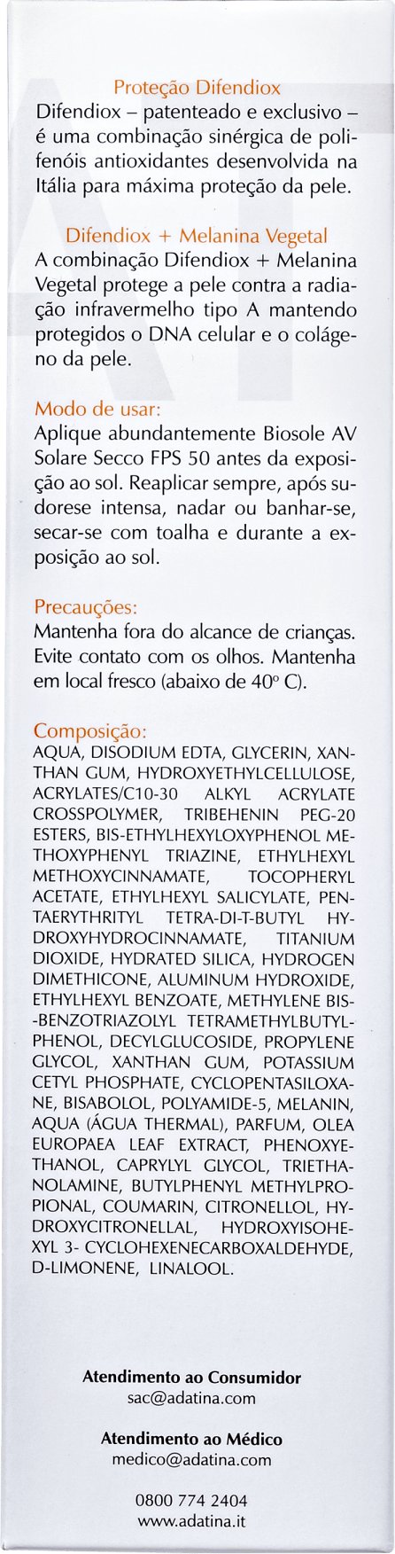 Ada Tina Biosole AV FPS 50 - Protetor Solar Facial 50g