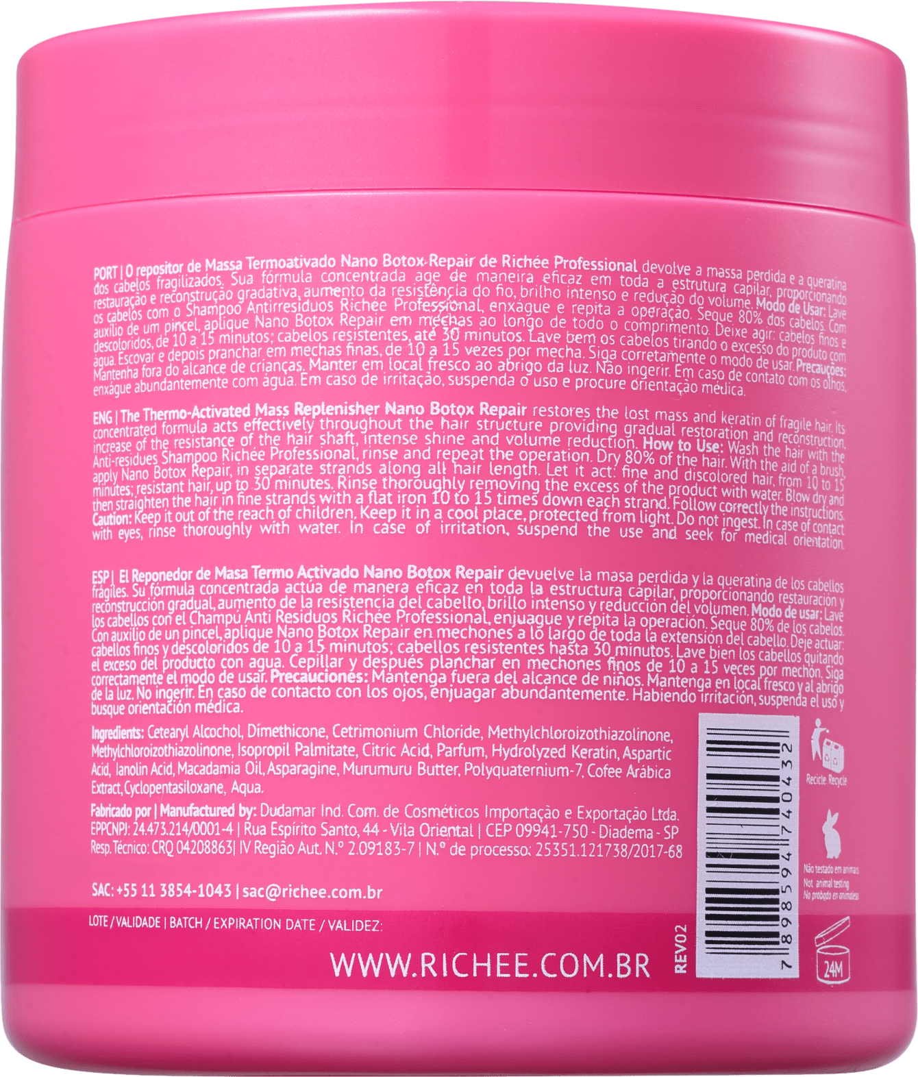Richée Professional Nanobotox Repair - Repositor de Massa 500g