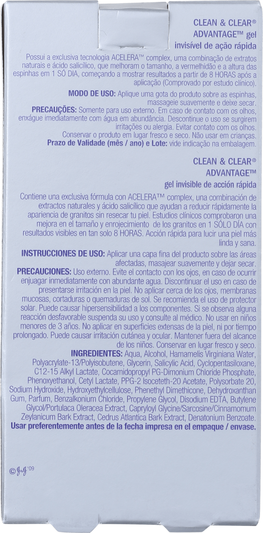 Clean & Clear Advantage Gel Invisível - Gel Secativo para Acne 15g