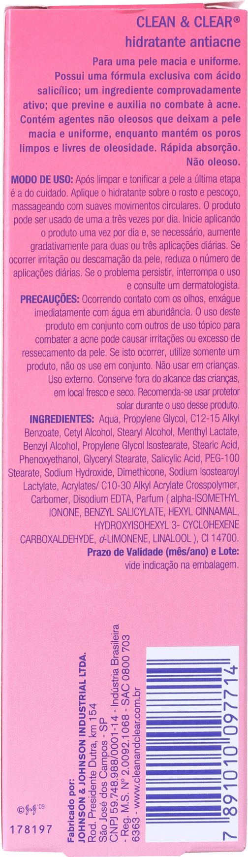 Clean & Clear Hidratante Antiacne - Hidratante Facial 50g