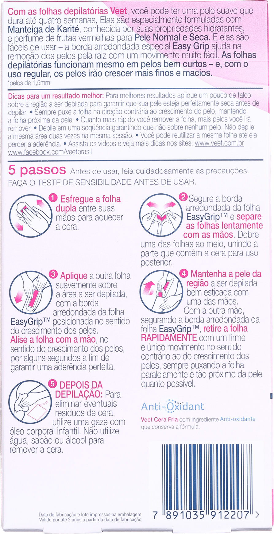 Veet Peles Normais a Secas - Folhas de Cera Corporal (12 unidades)