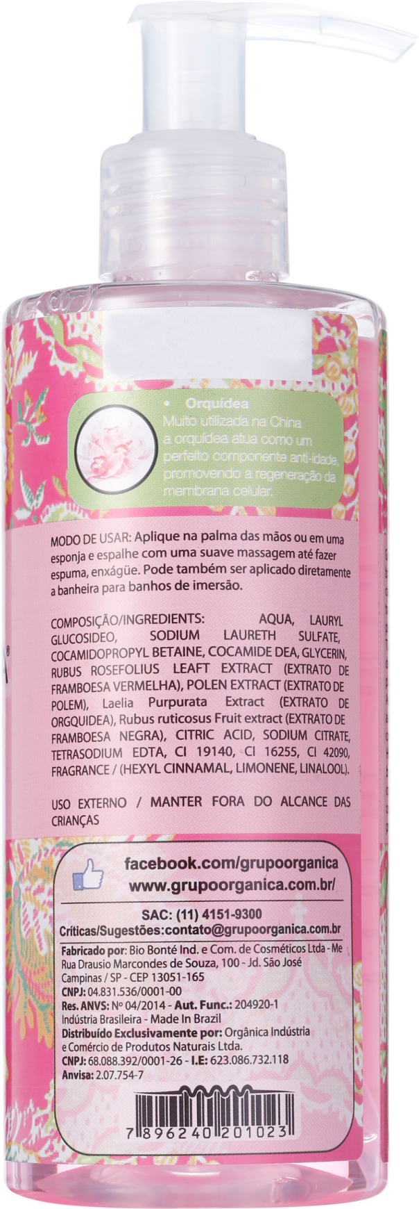 Orgânica Puro Vegetal Framboesa e Orquídea - Sabonete Líquido 250ml