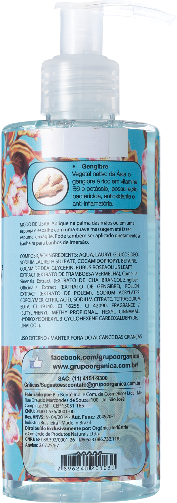Orgânica Puro Vegetal Chá Branco e Gengibre - Sabonete Líquido 250ml
