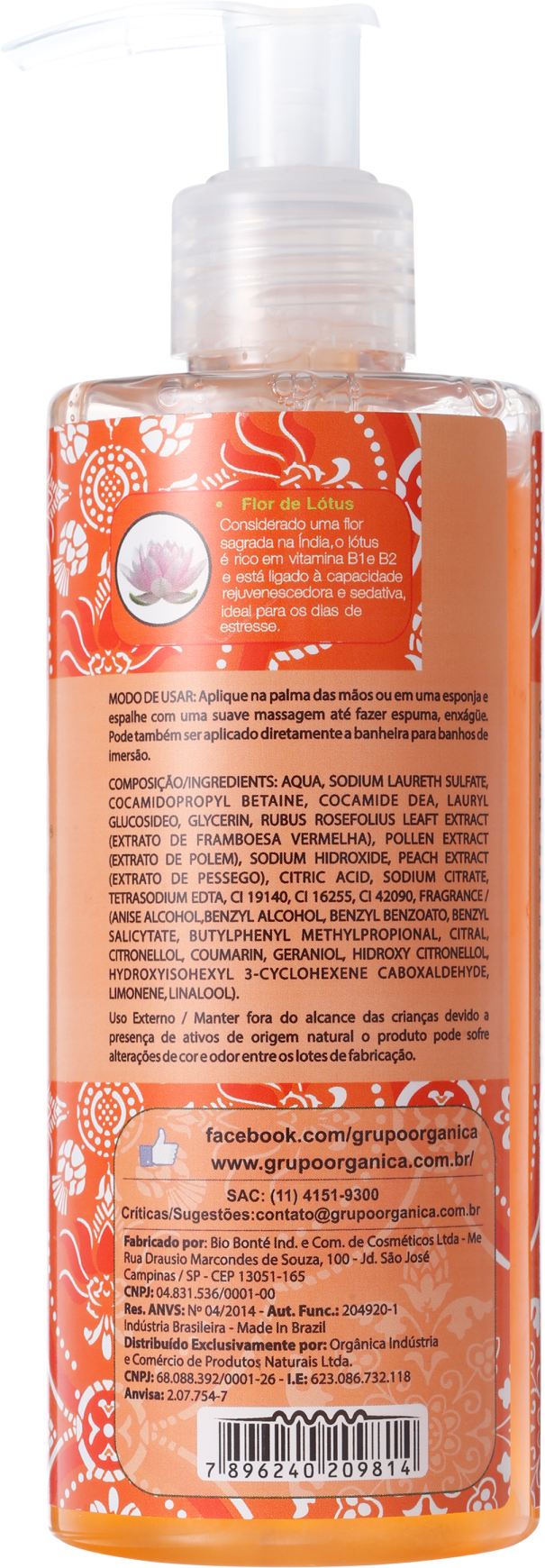 Orgânica Puro Vegetal Pêssego e Flor de Lótus - Sabonete Líquido 250ml
