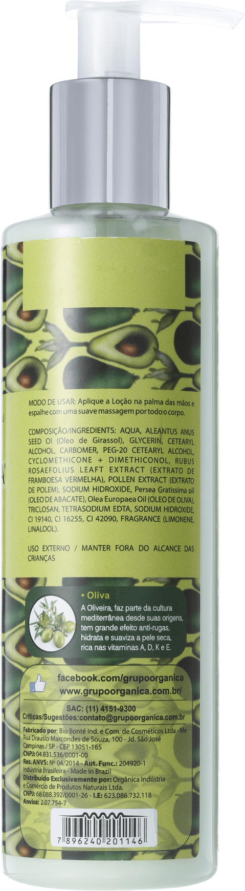 Orgânica Puro Vegetal Abacate e Oliva - Loção Hidratante Corporal 250ml