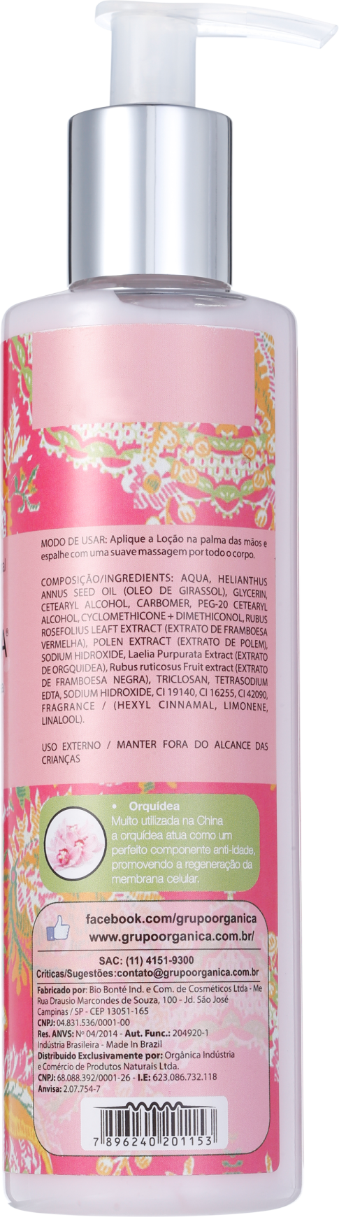 Orgânica Puro Vegetal Framboesa e Orquídea - Loção Hidratante Corporal 250ml