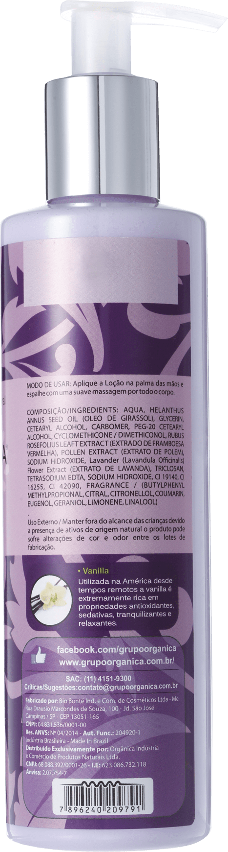 Orgânica Puro Vegetal Lavanda e Vanilla - Loção Hidratante Corporal 250ml