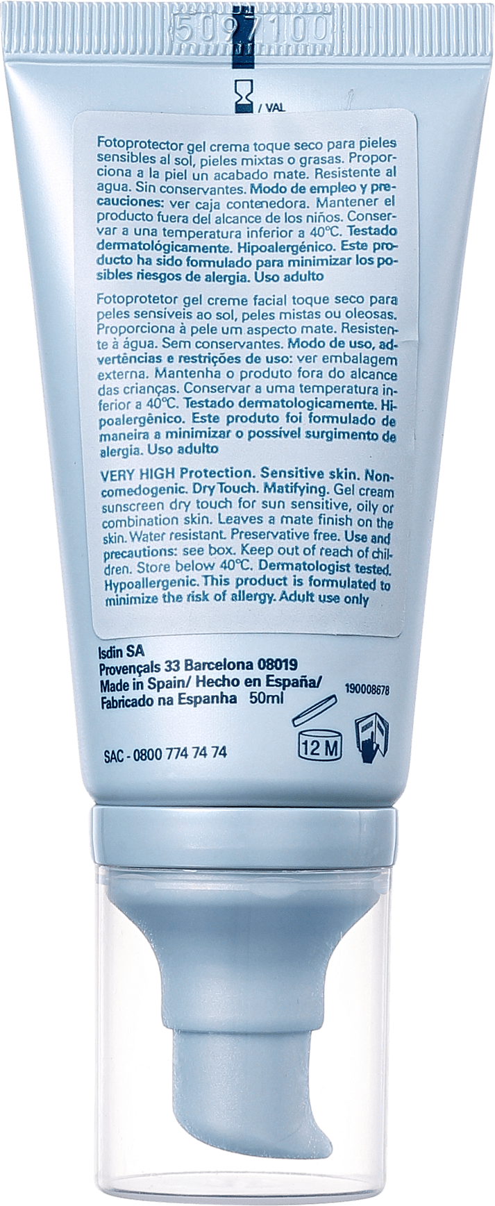 ISDIN Fotoprotector Gel Cream FPS 50 - Protetor Solar Facial 51g