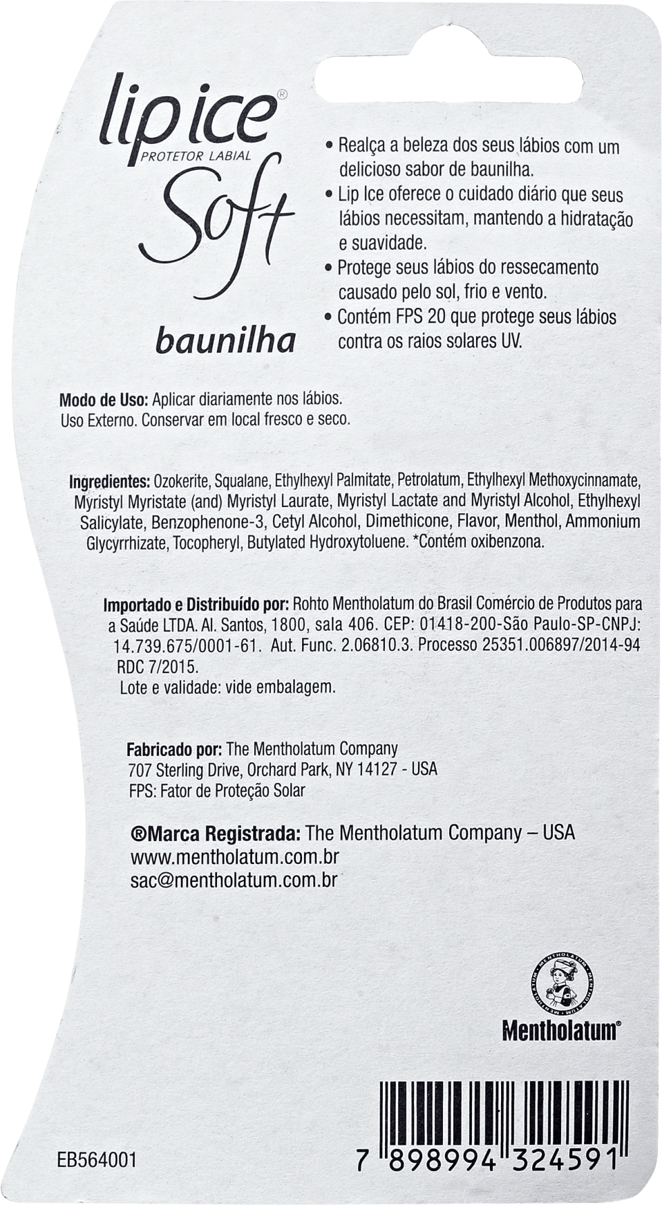 Lip Ice Soft Baunilha FPS 20 - Protetor Labial 2g