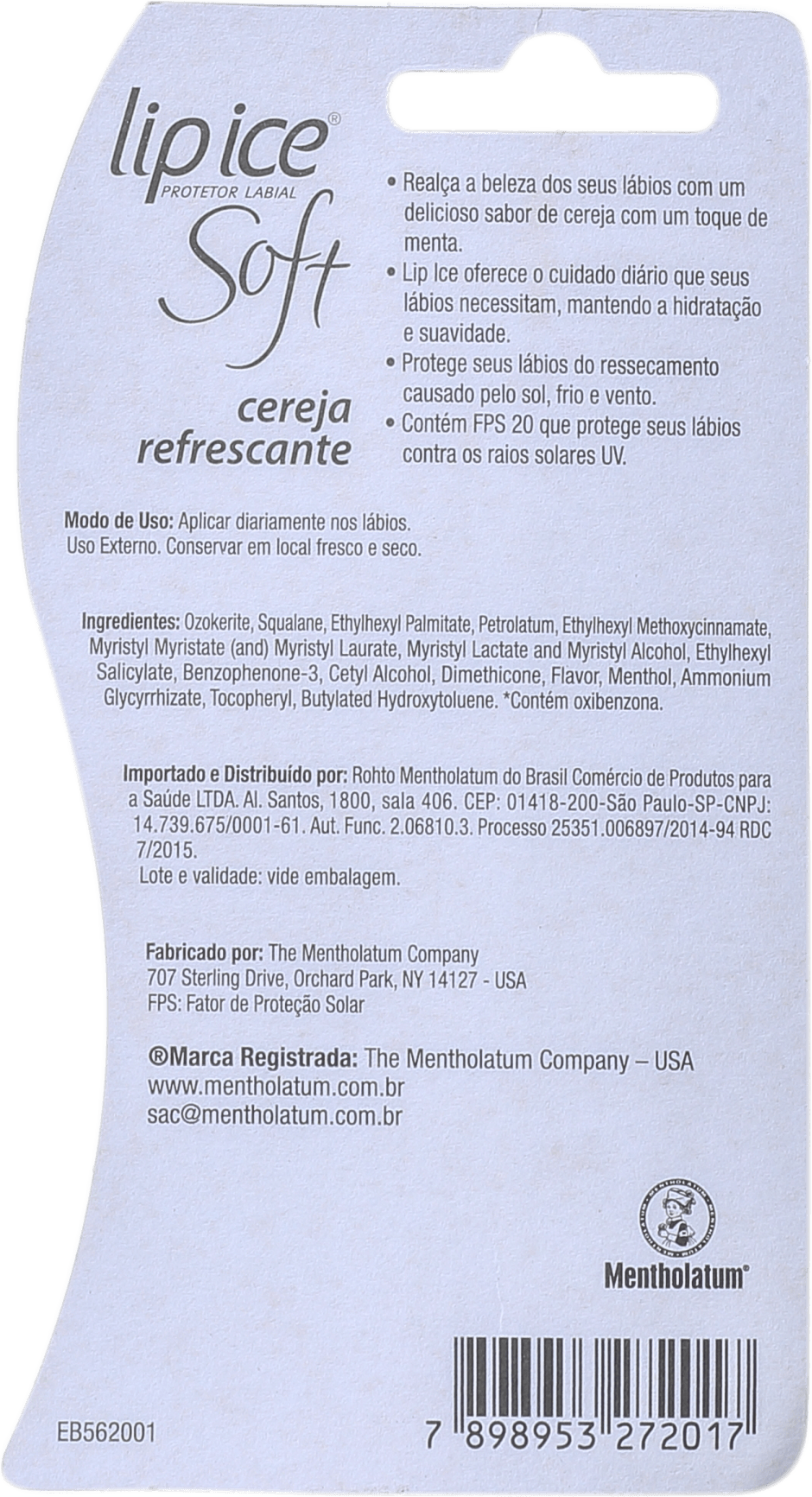 Lip Ice Soft Cereja Refrescante FPS 20 - Protetor Labial 2g