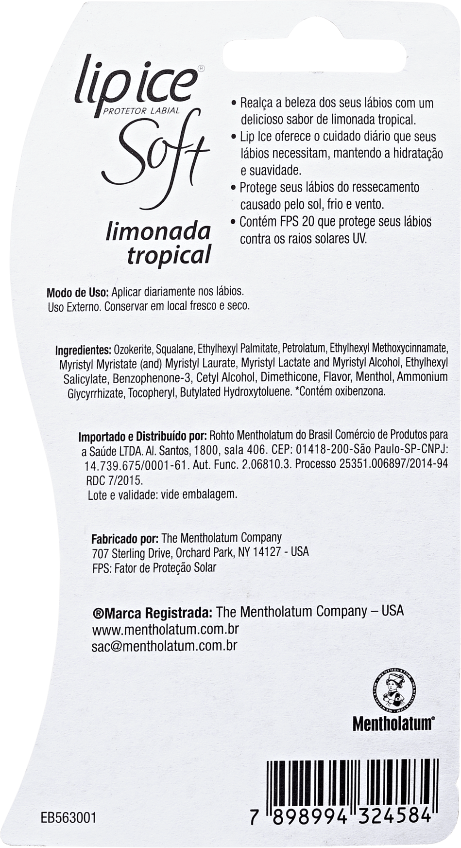Lip Ice Soft Limonada Tropical FPS 20 - Protetor Labial 2g