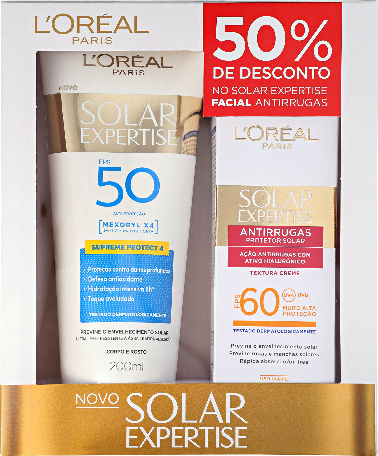 Kit L'Oréal Paris Solar Expertise FPS 50 e 60 - Protetor Solar Facial 50g + Corporal 200ml