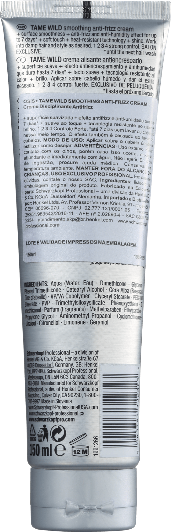 OSIS+ Schwarzkopf Tame Wild Smoothing Anti-Frizz Cream – Creme Defrizante 150ml