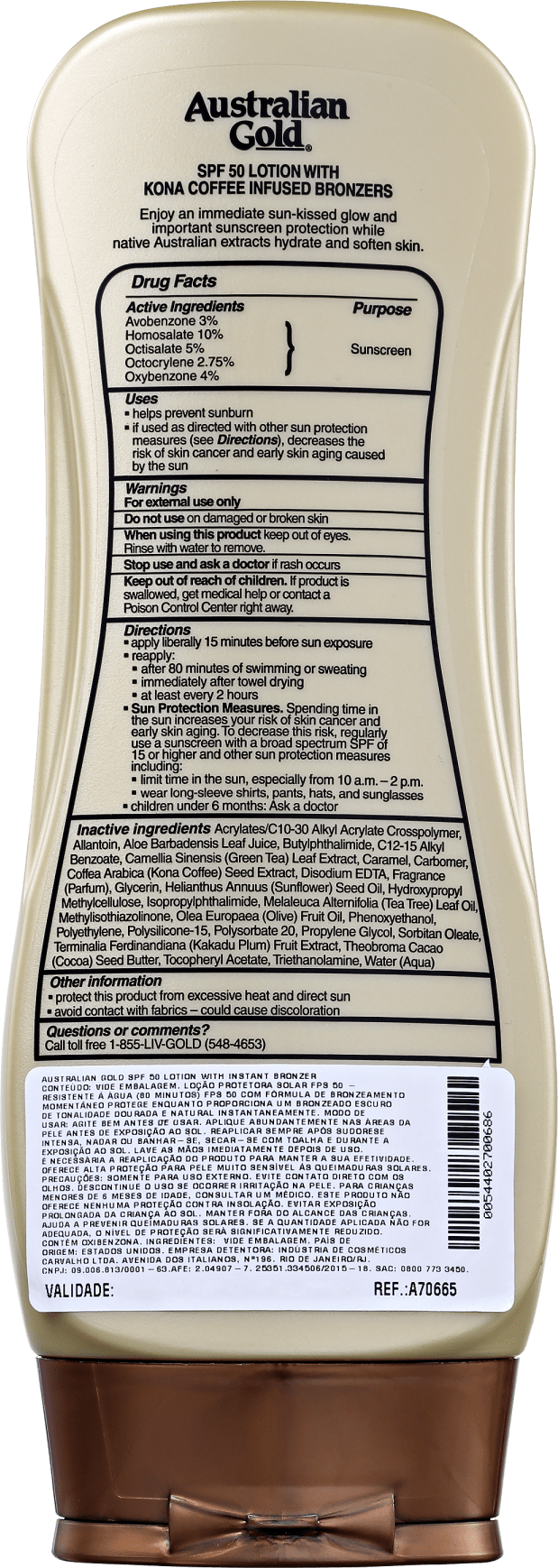 Australian Gold Lotion Sunscreen Kona Coffee FPS 50 - Protetor Solar em Loção 237ml