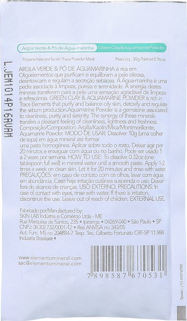Elemento Mineral Argila Verde & Pó de Água-marinha - Máscara Facial 30g