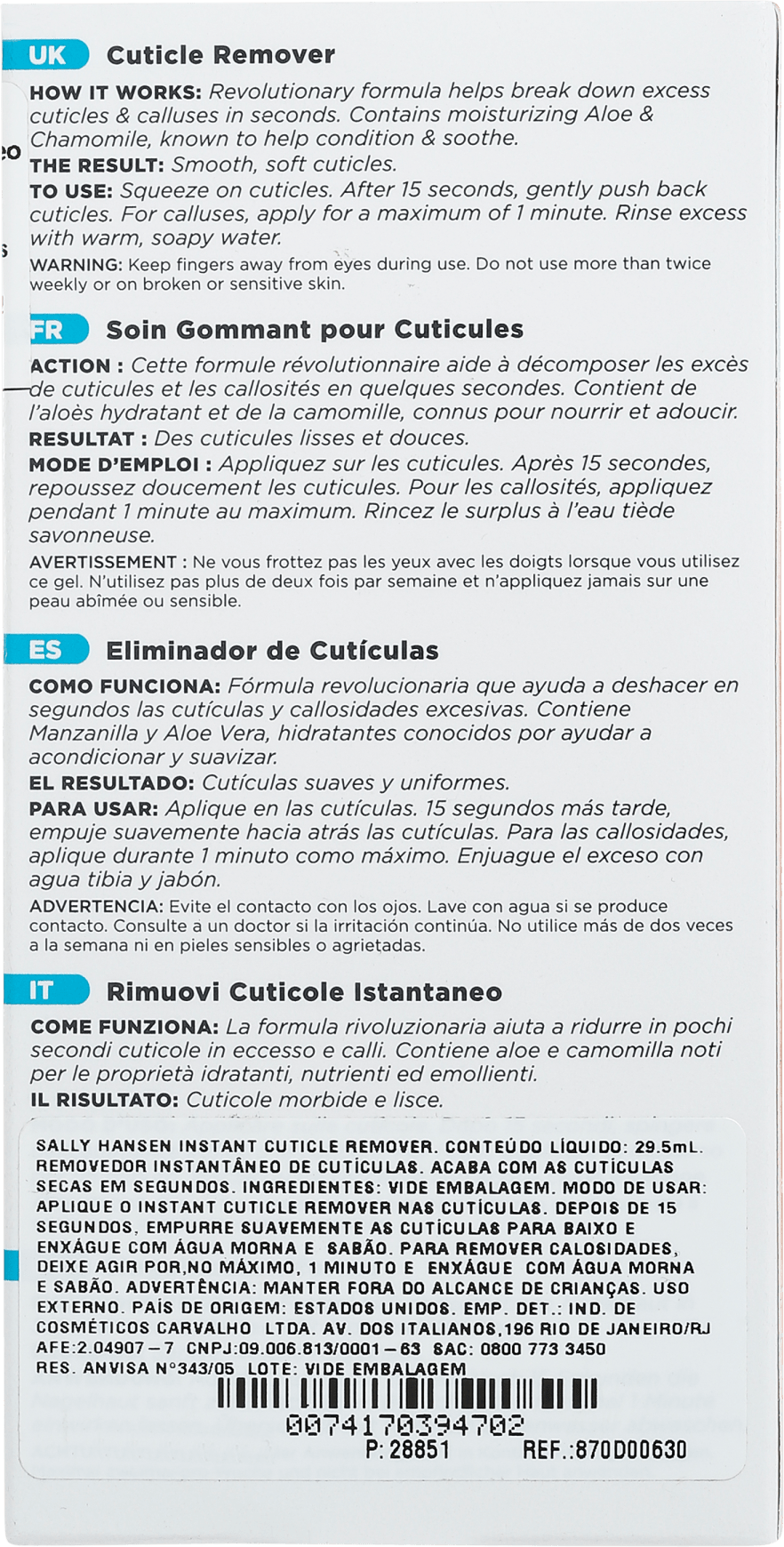 Sally Hansen Instant Cuticle Remover - Removedor Instantâneo de Cutícula 29,5ml